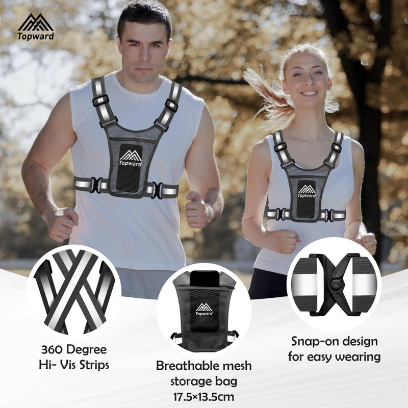 Topward Running Vest Chest Phone Holder for Women Men, Reflective Vest Safety Gear for Dog Walking Cycling - Adjustable Waist/Shoulder - Image 2