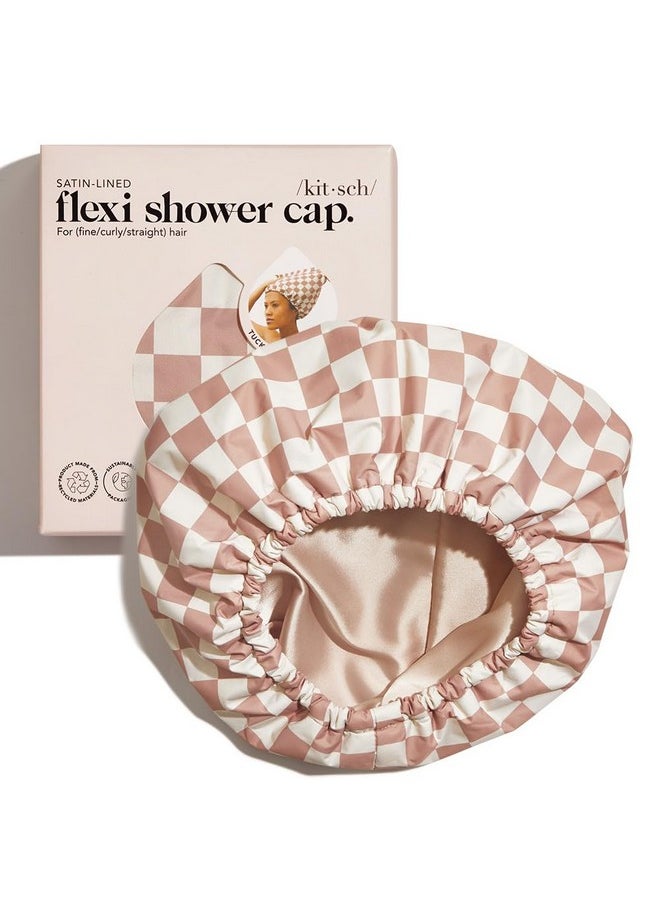 Kitsch Luxury Shower Cap For Women Waterproof - Flexi Satin Lined Shower Cap, Reusable Shower Cap, Adjustable Hair Cap For Shower, Big Shower Bonnet, Large Waterproof Hair Shower Caps For Long Hair  - Image 1