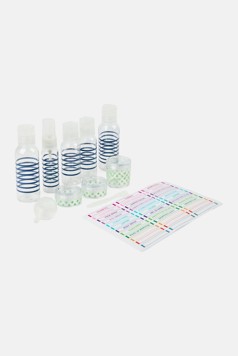 Miamica 12 Pcs Stripe Travel Bottle Set, Transparent  - Image 3