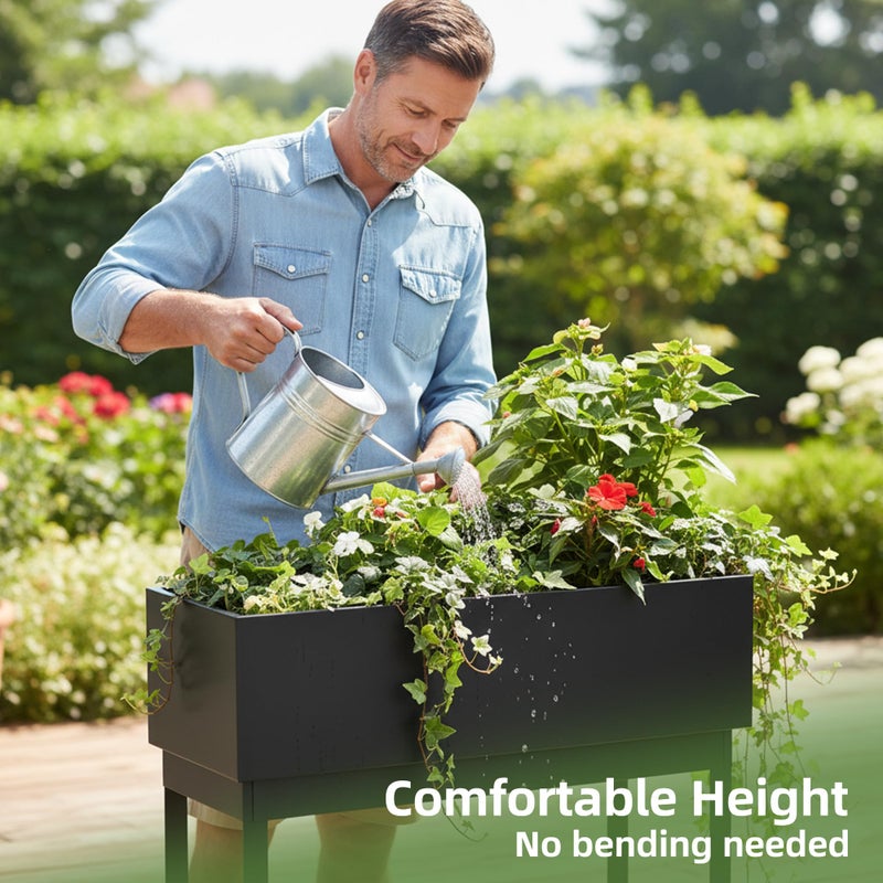 WORTH Raised Metal Planter Box with Legs, 28" Elevated Garden Bed for Indoor & Outdoor Use â€“ Matte Black Galvanized Steel Planter with Inner Shelf, Drainage Hole & Plug for Vegetables, Flowers & Herbs - Image 2
