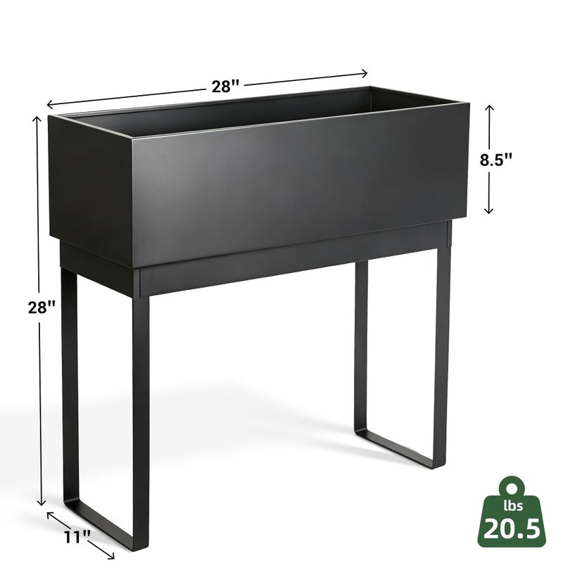 WORTH Raised Metal Planter Box with Legs, 28" Elevated Garden Bed for Indoor & Outdoor Use â€“ Matte Black Galvanized Steel Planter with Inner Shelf, Drainage Hole & Plug for Vegetables, Flowers & Herbs - Image 4