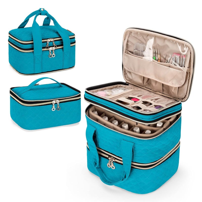 Yarwo 3 Layers Nail Polish Organizer Holds 48 Bottles (15ml/0.5 fl.oz), Detachable Nail Polish Case with Adjustable Dividers, Travel Case for Manicure Set, Teal (Bag Only, Patent Pending)