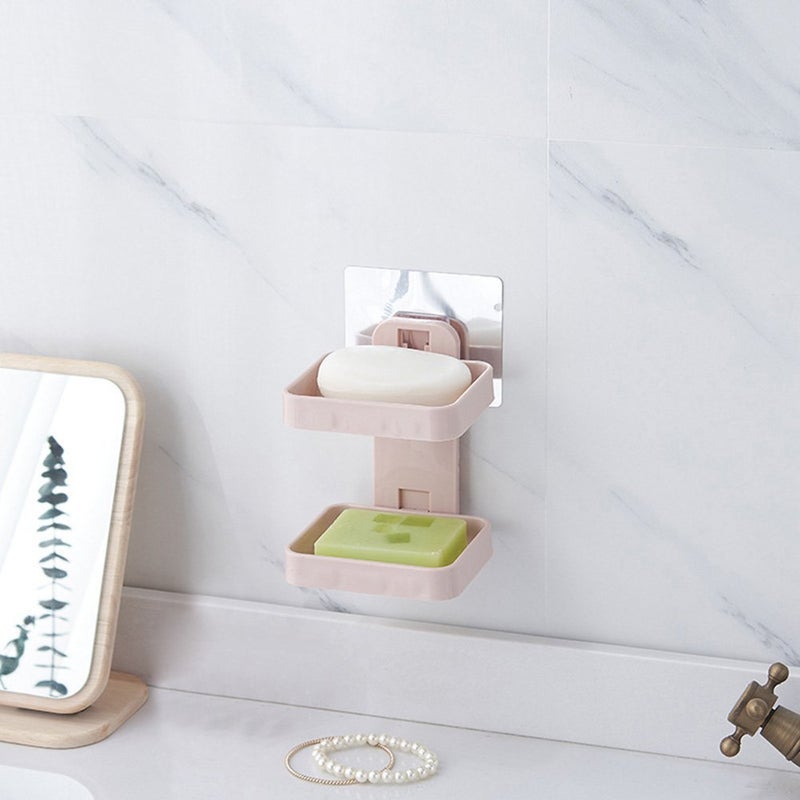 Flipco Super Adhesive Sticker Soap Dish Holder Wall Mounted Bathroom Shower Soap Holder Saver Box Storage Organizer Rack,Multi Colour ABS Plastic (Double Layers) - Image 4