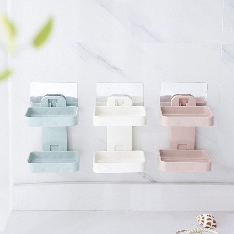 Flipco Super Adhesive Sticker Soap Dish Holder Wall Mounted Bathroom Shower Soap Holder Saver Box Storage Organizer Rack,Multi Colour ABS Plastic (Double Layers) - Image 2