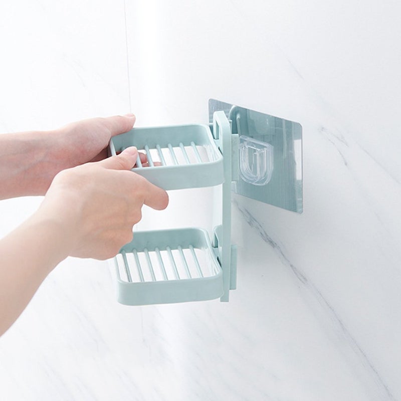 Flipco Super Adhesive Sticker Soap Dish Holder Wall Mounted Bathroom Shower Soap Holder Saver Box Storage Organizer Rack,Multi Colour ABS Plastic (Double Layers) - Image 5