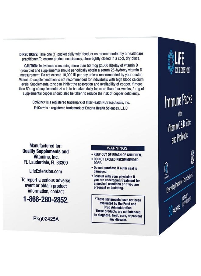 Life Extension - Immune Packs With Vitamin C & D Zinc And Probiotic (30 Packs) - Image 1