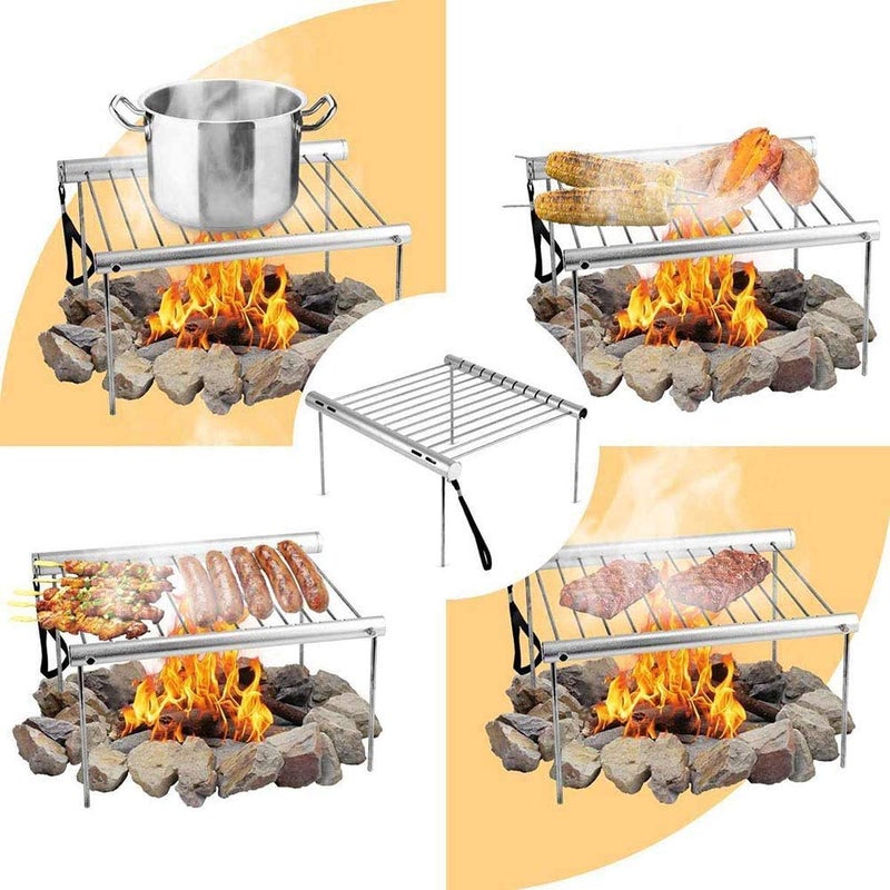 Abhsant Portable Barbecue BBQ Grill Net Basket Roast Grilling Tray Chromium Plated with 10 Skewers Silver Colour - Image 4