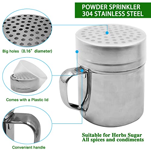 SENHAI Powdered Sugar Shaker Duster with Handle, SENHAI 2pcs Stainless Steel Powder Shakers for Sugar Pepper Cinnamon Powder Flour with Printing Molds Stencils - Fine & Large Mesh - Image 4