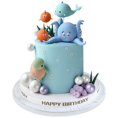 Zafena 17 PCS Under the Sea Cake Decorations Ocean Animals Cake Topper with Cake Balls Decorations for Under the Sea Theme Boys Girls Baby Shower Birthday Party Supplies - Image 1