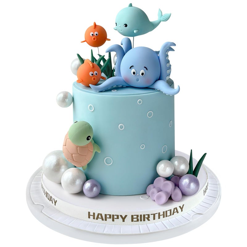 Zafena 17 PCS Under the Sea Cake Decorations Ocean Animals Cake Topper with Cake Balls Decorations for Under the Sea Theme Boys Girls Baby Shower Birthday Party Supplies - Image 2