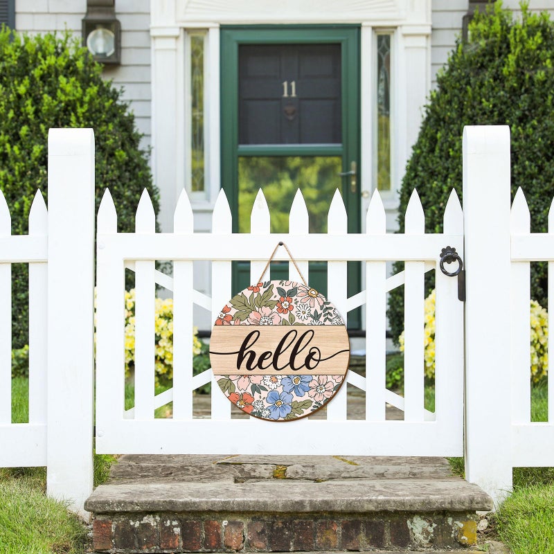 Whaline Vintage Hello Front Door Sign Boho Flower Welcome Wall Door Sign Colorful Floral Wooden Hanging Sign for Spring Summer Holiday Indoor Outdoor Farmhouse Home Porch Window Decor - Image 4