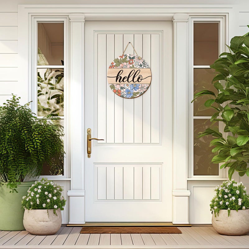 Whaline Vintage Hello Front Door Sign Boho Flower Welcome Wall Door Sign Colorful Floral Wooden Hanging Sign for Spring Summer Holiday Indoor Outdoor Farmhouse Home Porch Window Decor - Image 3