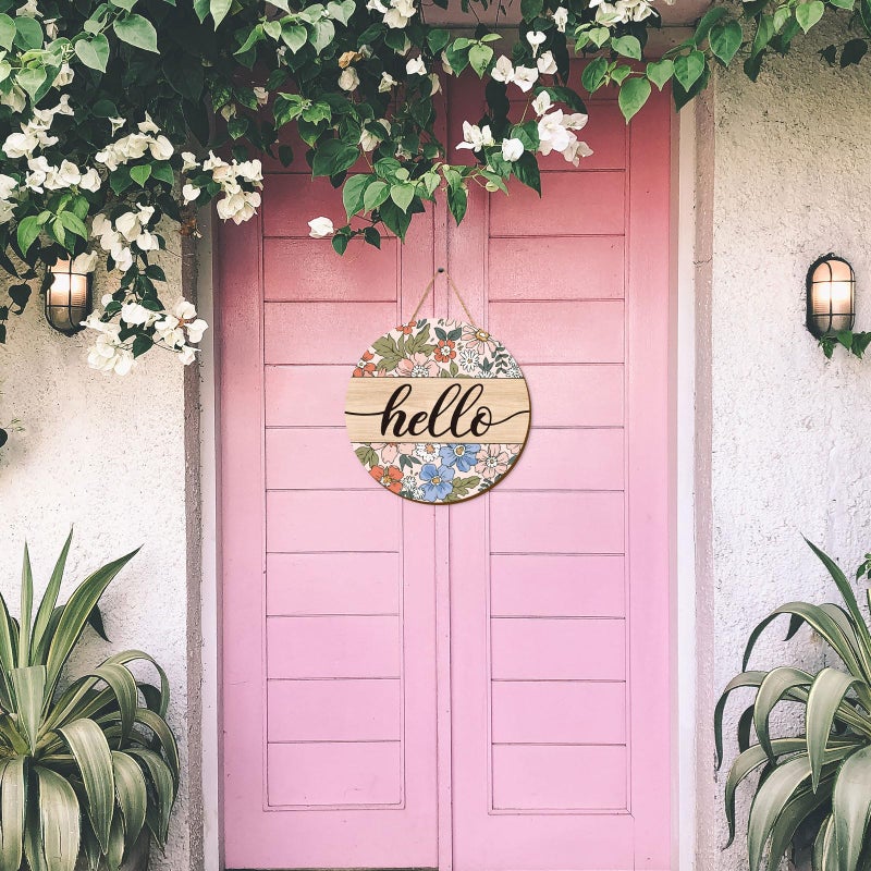 Whaline Vintage Hello Front Door Sign Boho Flower Welcome Wall Door Sign Colorful Floral Wooden Hanging Sign for Spring Summer Holiday Indoor Outdoor Farmhouse Home Porch Window Decor - Image 5