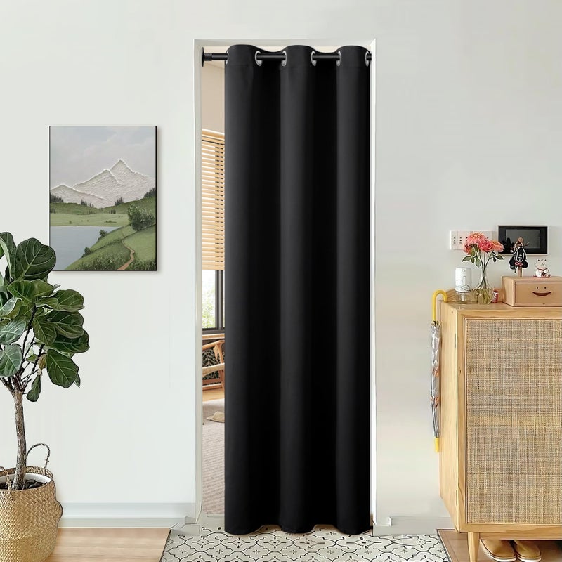 BGment Black Door Curtain 78 Inch Length for Doorway  Bedroom Closet Curtain  Privacy Thermal Insulated Blackout Grommet Room Divider for Room Separation  1 Panel  40 Inch Wide - Image 1