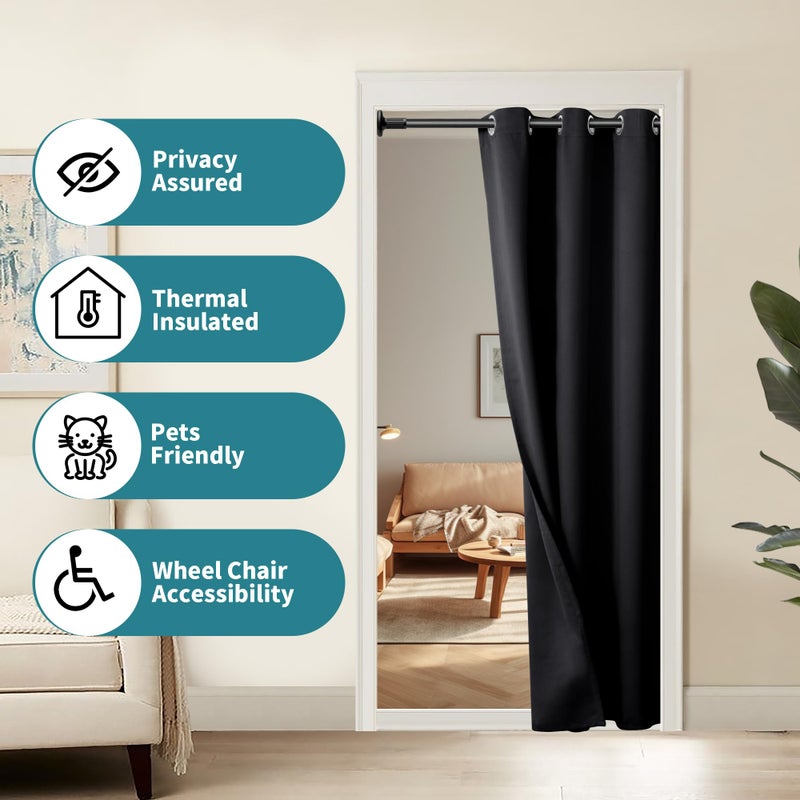 BGment Black Door Curtain 78 Inch Length for Doorway  Bedroom Closet Curtain  Privacy Thermal Insulated Blackout Grommet Room Divider for Room Separation  1 Panel  40 Inch Wide - Image 3
