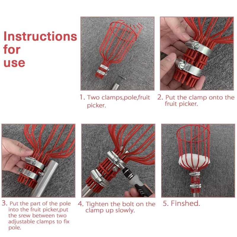 COCONUT Fruit Picker Tool, Fruit Picker with Basket and Pole Easy to Assemble & Use Fruits Catcher Tree Picker for Getting Fruits(5ft) - Image 5