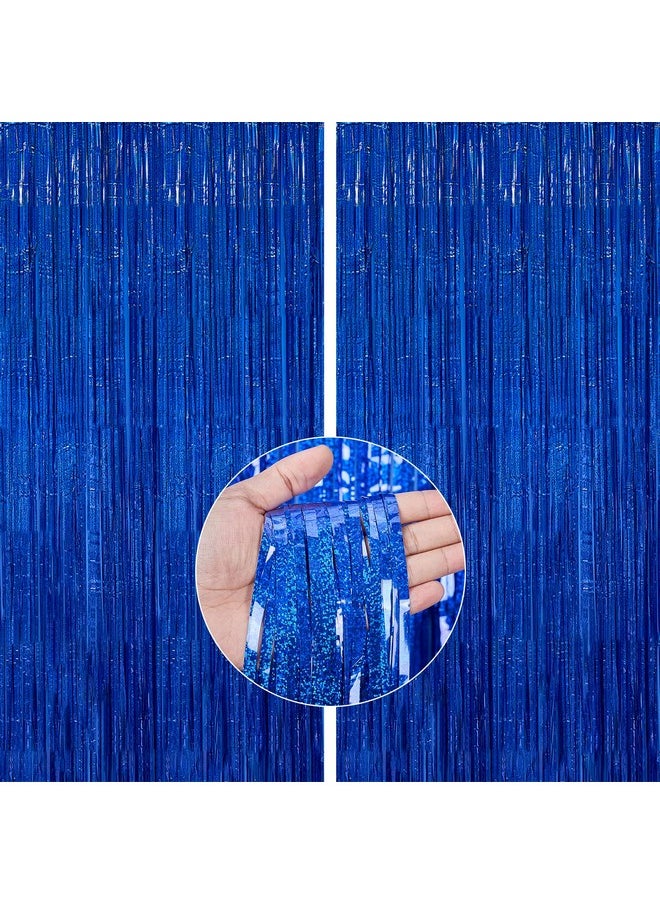 PartyWoo - 2 Pcs Royal Blue Foil Fringe Curtain Metallic Foil Tinsel Fringe Backdrop Door Fringe For Birthday Wedding Party Photo Backdrop Blue Streamers Party Decorations - Image 1