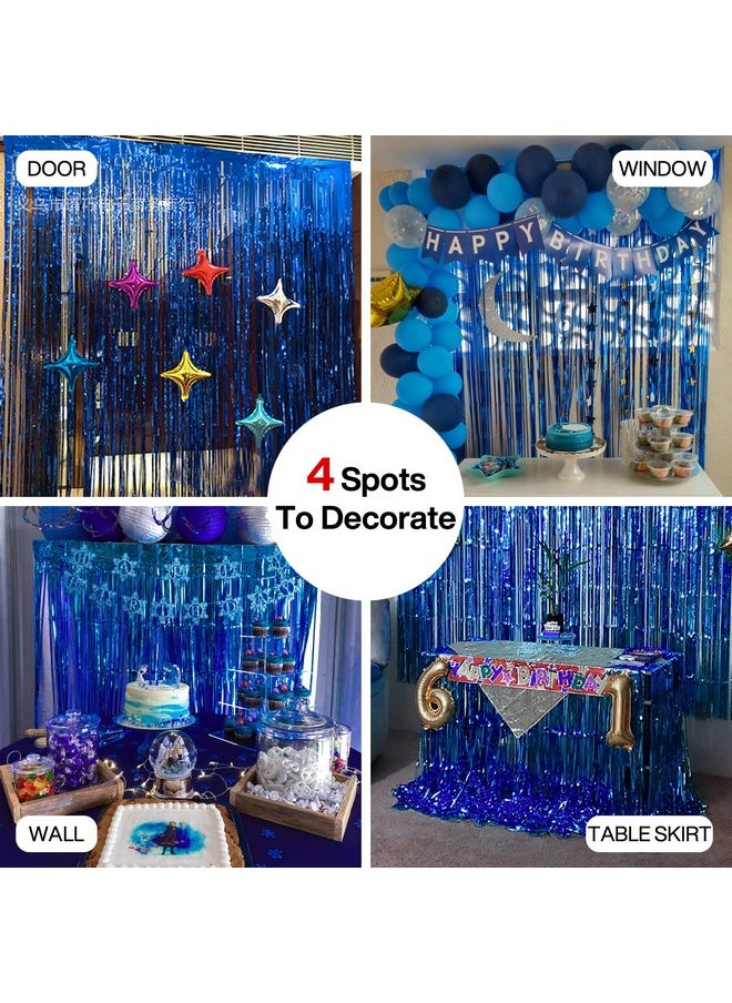 PartyWoo - 2 Pcs Royal Blue Foil Fringe Curtain Metallic Foil Tinsel Fringe Backdrop Door Fringe For Birthday Wedding Party Photo Backdrop Blue Streamers Party Decorations - Image 1