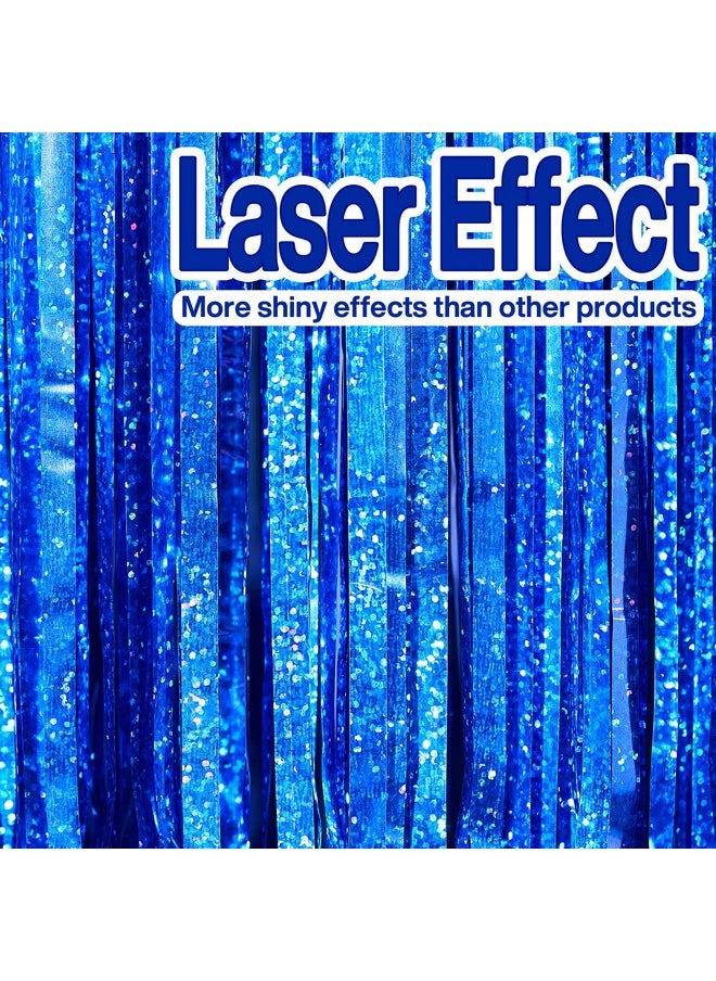PartyWoo - 2 Pcs Royal Blue Foil Fringe Curtain Metallic Foil Tinsel Fringe Backdrop Door Fringe For Birthday Wedding Party Photo Backdrop Blue Streamers Party Decorations - Image 1