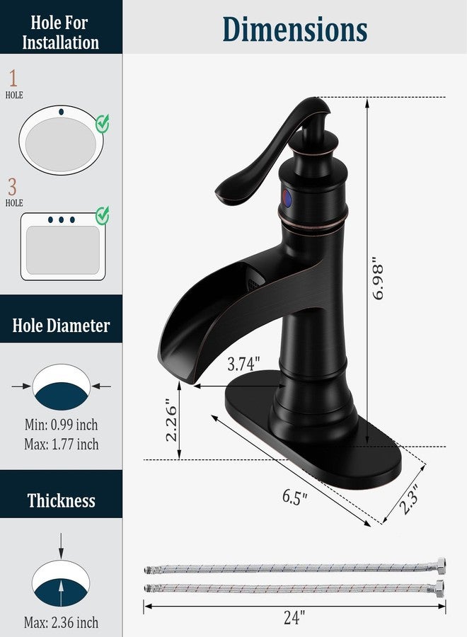 BATHLAVISH Oil Rubbed Bronze Bathroom Faucet, Single Hole Deck Mount, Waterfall Spout Design, Made of Solid Brass, Complete Accessories Included - Image 2