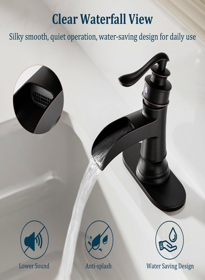 BATHLAVISH Oil Rubbed Bronze Bathroom Faucet, Single Hole Deck Mount, Waterfall Spout Design, Made of Solid Brass, Complete Accessories Included - Image 4