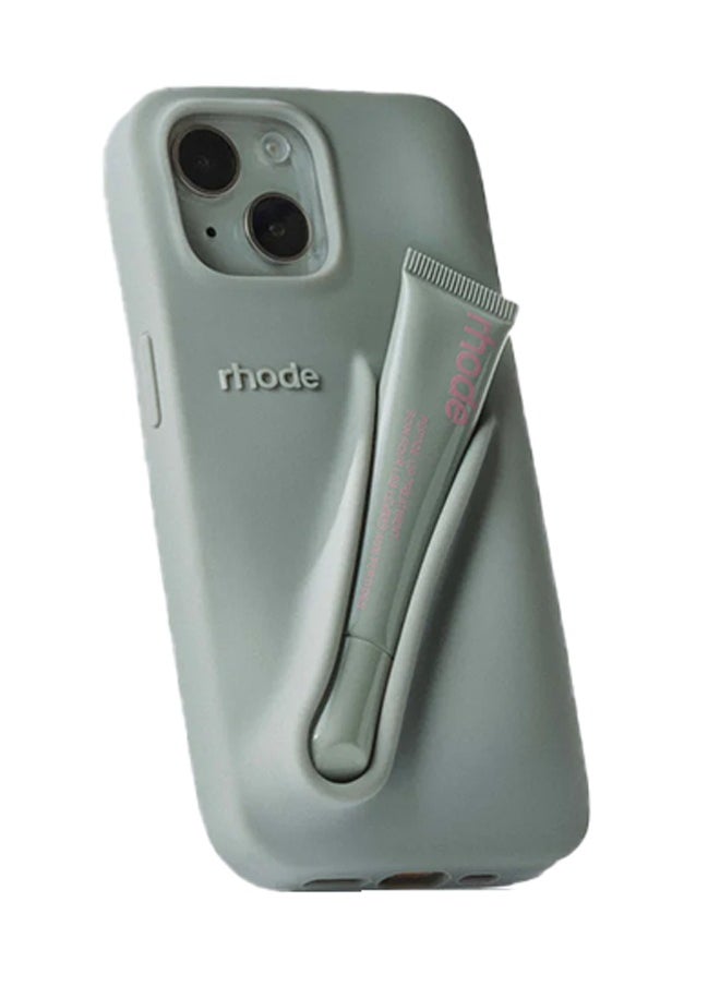 rhode Peptide Lip Color Silicone Phone Case, Phone Back Adhesive Lip Holder, Liquid Silicone Camera Protection Case and Lip Balm Design, Suitable for IPhone 15 Pro Max -  Gray + Rhode Vanilla  - Image 1