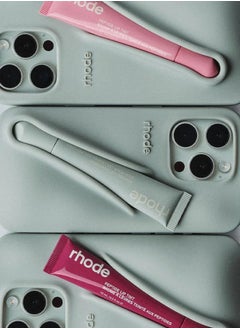 rhode Peptide Lip Color Silicone Phone Case, Phone Back Adhesive Lip Holder, Liquid Silicone Camera Protection Case and Lip Balm Design, Suitable for IPhone 15 Pro Max -  Gray + Rhode Vanilla  - Image 5