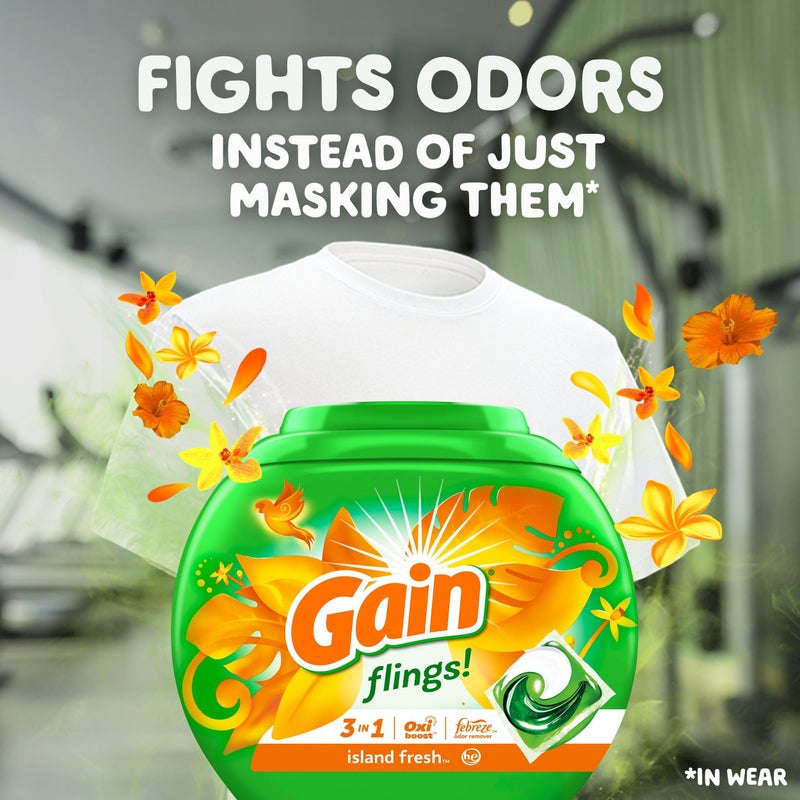 Gain Flings Laundry Detergent Pacs, 60 Count, Island Fresh Scent, with Odor Defense, concentrated laundry soap pacs - Image 4