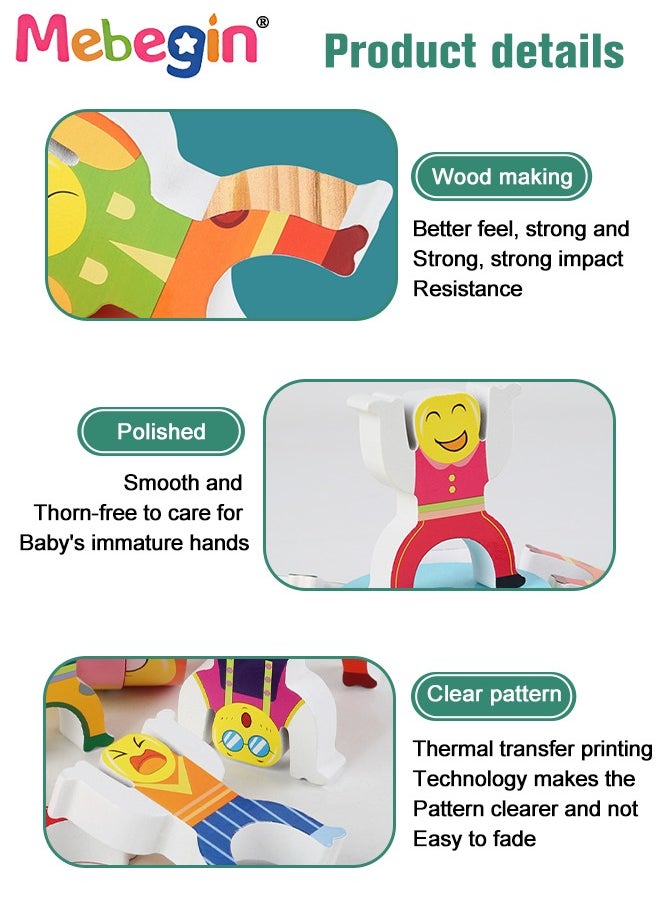 MEBEGIN - Wooden Digital Stacking Blocks, Number Crunching Cube Set Included 12 Pcs Blocks, 12 Pcs Jenga Figures and 2 Pcs Wooden sticks, Kids Rubik's Cube, Detachable Fun Number Rubik's Cube with Clear Patterns, Interactive Building Tabletop Toys, Stimulating Wooden Activity Toy for Kids Aged 3+ - Image 1