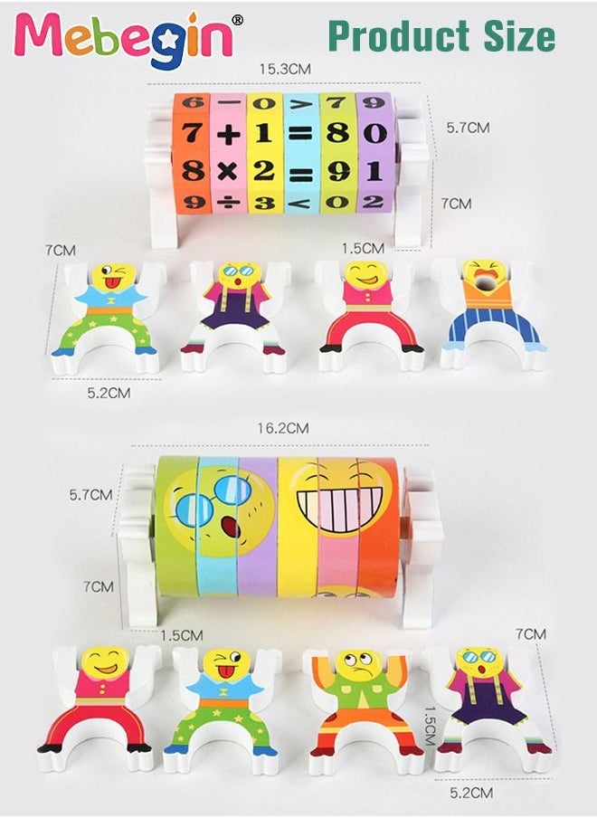 MEBEGIN - Wooden Digital Stacking Blocks, Number Crunching Cube Set Included 12 Pcs Blocks, 12 Pcs Jenga Figures and 2 Pcs Wooden sticks, Kids Rubik's Cube, Detachable Fun Number Rubik's Cube with Clear Patterns, Interactive Building Tabletop Toys, Stimulating Wooden Activity Toy for Kids Aged 3+ - Image 1