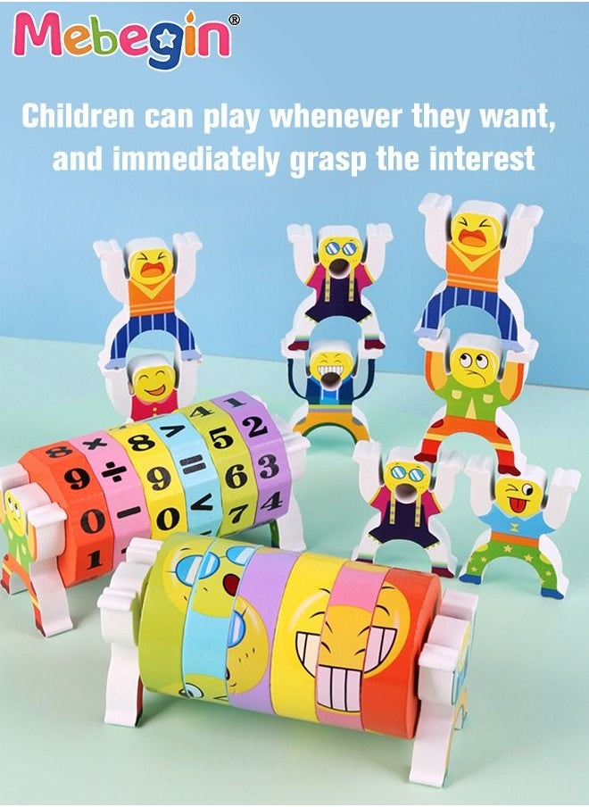 MEBEGIN - Wooden Digital Stacking Blocks, Number Crunching Cube Set Included 12 Pcs Blocks, 12 Pcs Jenga Figures and 2 Pcs Wooden sticks, Kids Rubik's Cube, Detachable Fun Number Rubik's Cube with Clear Patterns, Interactive Building Tabletop Toys, Stimulating Wooden Activity Toy for Kids Aged 3+ - Image 1