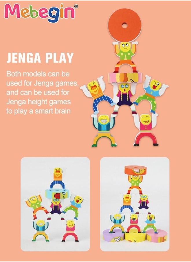 MEBEGIN - Wooden Digital Stacking Blocks, Number Crunching Cube Set Included 12 Pcs Blocks, 12 Pcs Jenga Figures and 2 Pcs Wooden sticks, Kids Rubik's Cube, Detachable Fun Number Rubik's Cube with Clear Patterns, Interactive Building Tabletop Toys, Stimulating Wooden Activity Toy for Kids Aged 3+ - Image 1