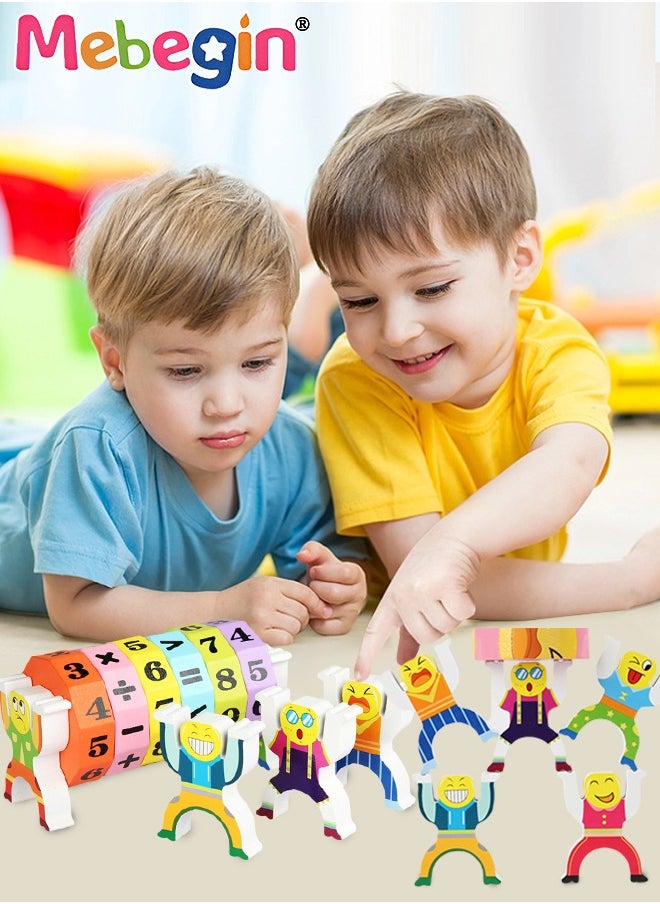 MEBEGIN - Wooden Digital Stacking Blocks, Number Crunching Cube Set Included 12 Pcs Blocks, 12 Pcs Jenga Figures and 2 Pcs Wooden sticks, Kids Rubik's Cube, Detachable Fun Number Rubik's Cube with Clear Patterns, Interactive Building Tabletop Toys, Stimulating Wooden Activity Toy for Kids Aged 3+ - Image 1