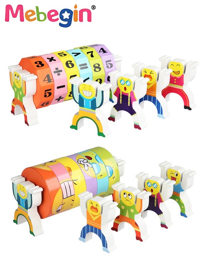 MEBEGIN - Wooden Digital Stacking Blocks, Number Crunching Cube Set Included 12 Pcs Blocks, 12 Pcs Jenga Figures and 2 Pcs Wooden sticks, Kids Rubik's Cube, Detachable Fun Number Rubik's Cube with Clear Patterns, Interactive Building Tabletop Toys, Stimulating Wooden Activity Toy for Kids Aged 3+ - Image 1