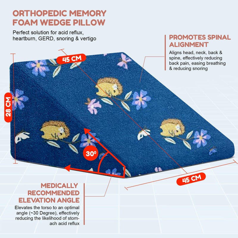 GET IT Orthopaedic Wedge Pillow Back Support | 2 Years Warranty | Sleeping for Acid Reflux, Snoring, GERD, Leg Elevation, Pregnancy - Naby Blue Flower - Image 2