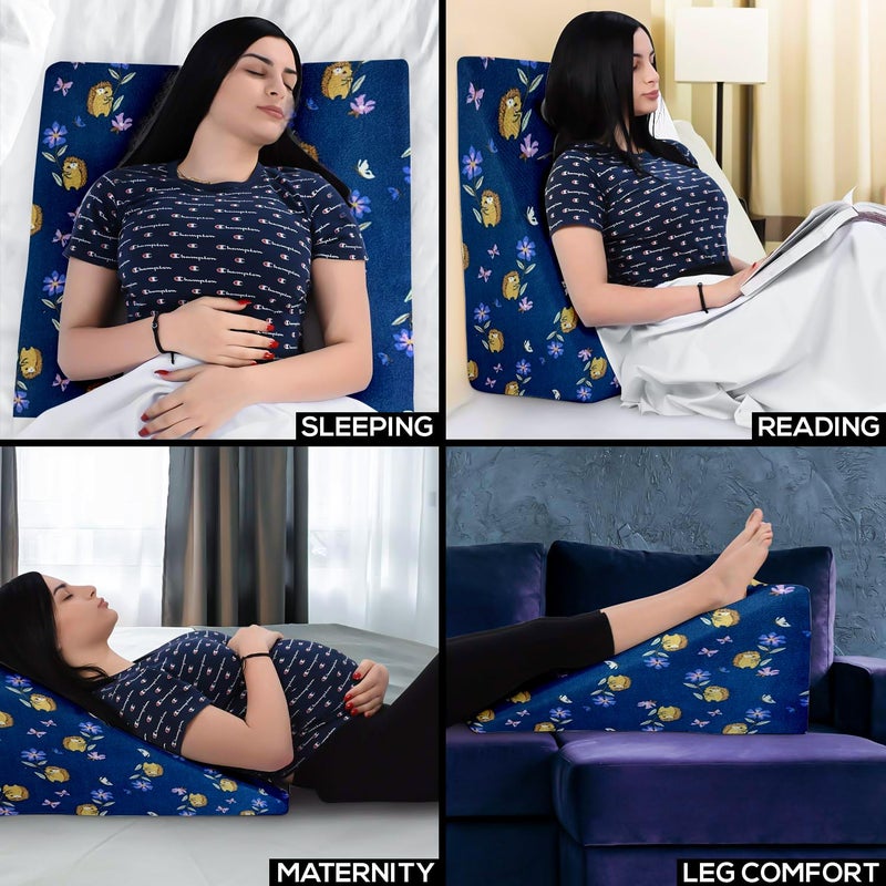 GET IT Orthopaedic Wedge Pillow Back Support | 2 Years Warranty | Sleeping for Acid Reflux, Snoring, GERD, Leg Elevation, Pregnancy - Naby Blue Flower - Image 4