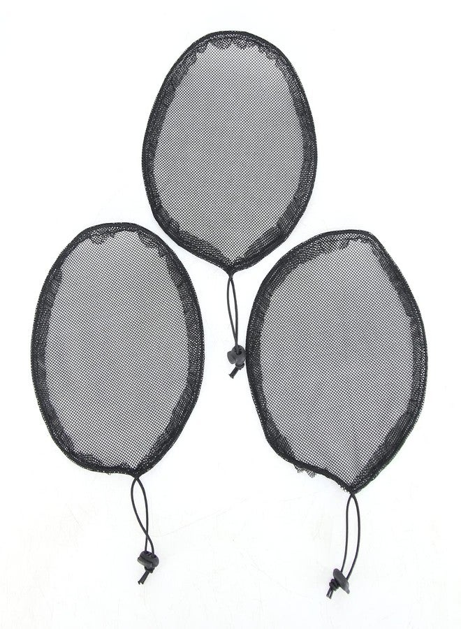 BTWTRY 3Pcs Black Weaving Ponytail Net Base Cap with Elastic Drawstring Ponytail Net Stretchy Base for Making Afro Puff Ponytail Wigs for Women (Round) - Image 1