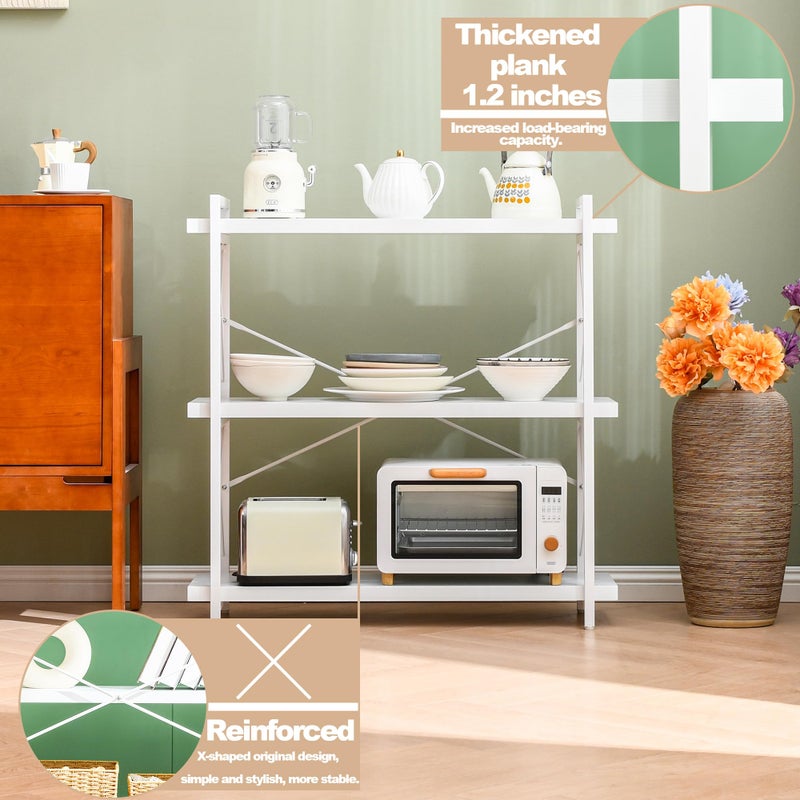 HCHQHS Bookshelf, 3-Tier Industrial Bookcase, White Open Book Shelf, Freestanding Horizontal Bookshelves with Metal Frame - Image 4