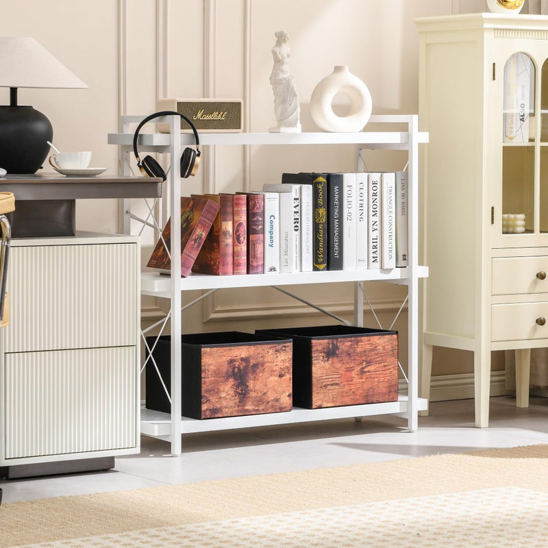 HCHQHS Bookshelf, 3-Tier Industrial Bookcase, White Open Book Shelf, Freestanding Horizontal Bookshelves with Metal Frame - Image 2