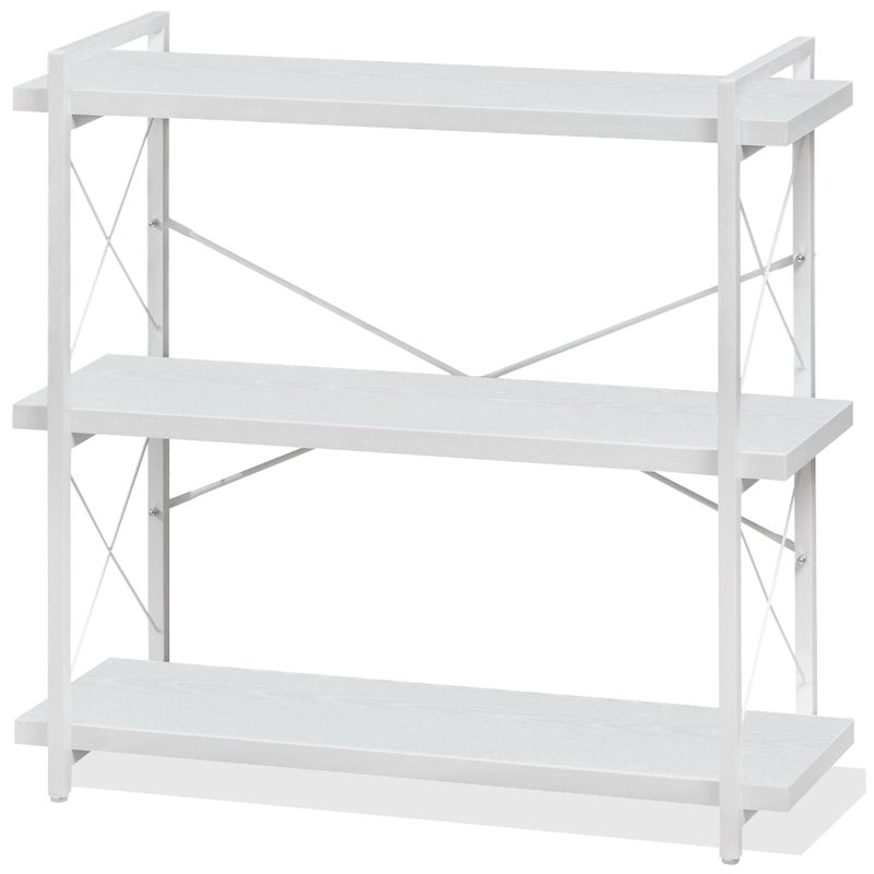 HCHQHS Bookshelf, 3-Tier Industrial Bookcase, White Open Book Shelf, Freestanding Horizontal Bookshelves with Metal Frame - Image 1