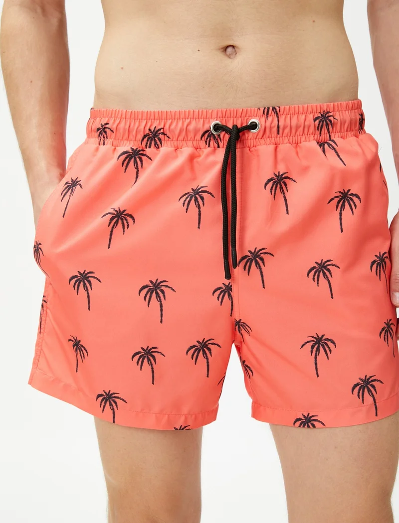 كوتون Cotton Swim Shorts Palm Printed Waist Tie Pocket
