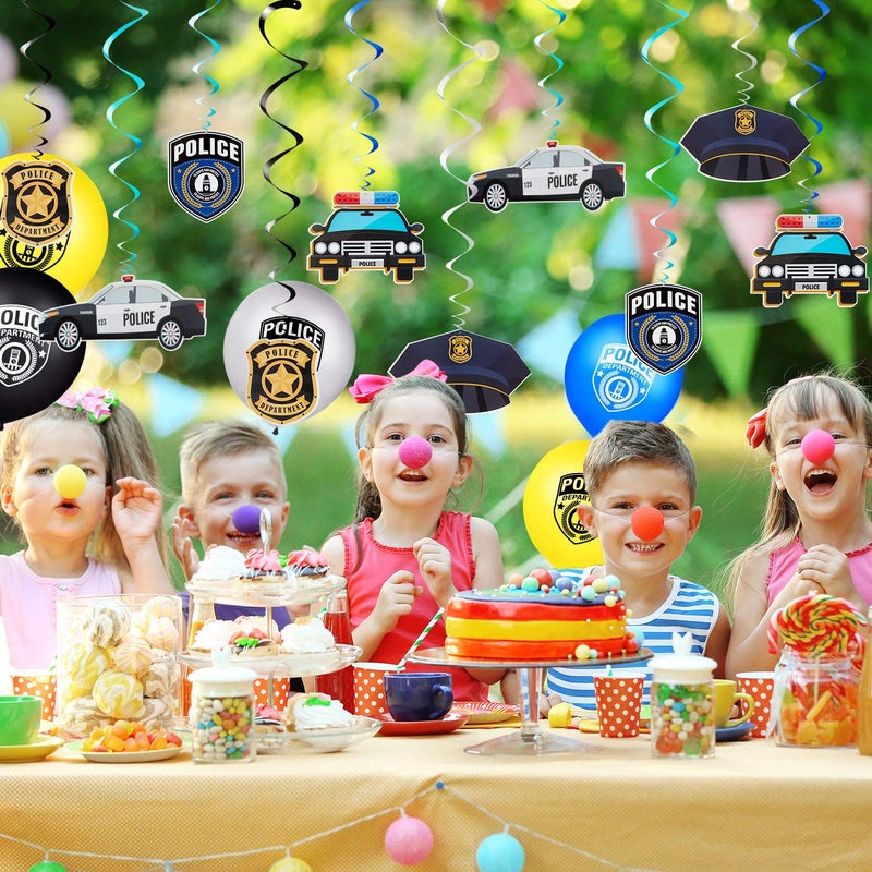 Sumind 32 Pieces Police Party Decorations Set Police Academy Graduation Party Swirls Set Including 20 Latex Balloons 2 Banners 10 Hanging Swirls Birthday Decorations - Image 5