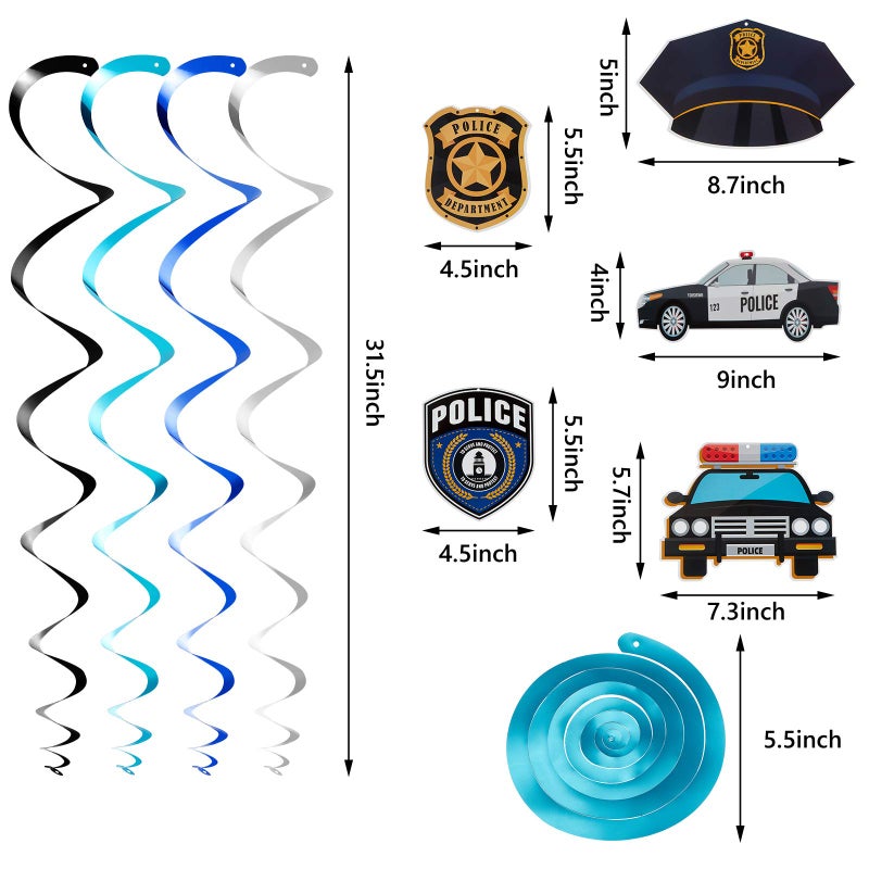 Sumind 32 Pieces Police Party Decorations Set Police Academy Graduation Party Swirls Set Including 20 Latex Balloons 2 Banners 10 Hanging Swirls Birthday Decorations - Image 3