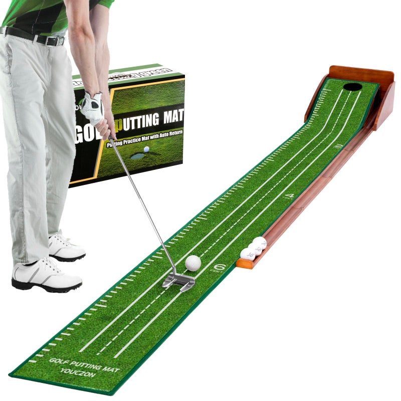 YOUCZON Putting Green Indoor,Golf Putting matâ€“ Portable & Easy to Assemble, Automatic Ball Return, Wrinkle-Free Natural Rubber Mat, Solid Wood Construction for Golfers - Image 1