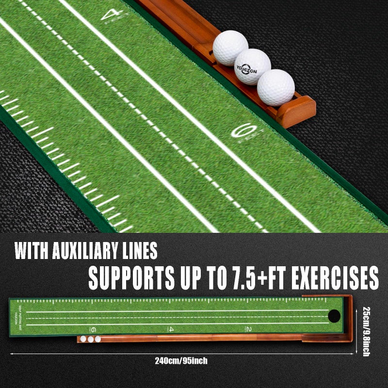 YOUCZON Putting Green Indoor,Golf Putting matâ€“ Portable & Easy to Assemble, Automatic Ball Return, Wrinkle-Free Natural Rubber Mat, Solid Wood Construction for Golfers - Image 5