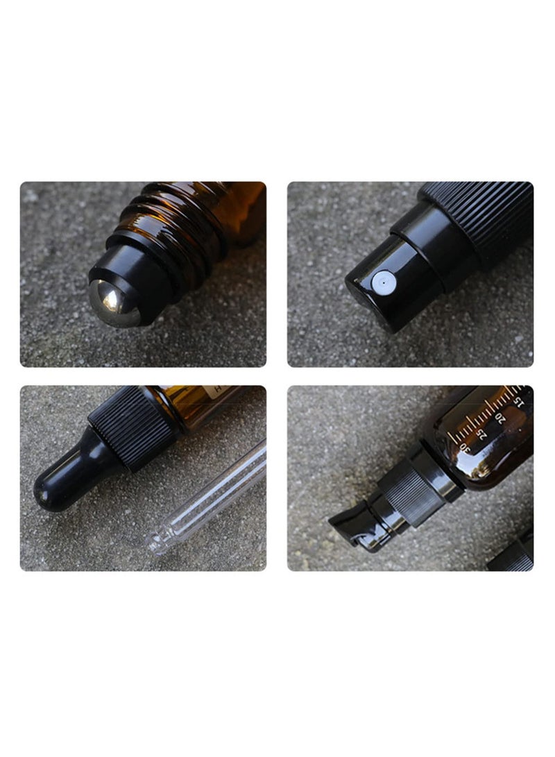 KHAJUL 3PCS Essential Oil Roller Bottles, Glass Spray Bottles, 10ml Empty Refillable Glass Dropper Bottles for Skincare (Brown) - Image 3