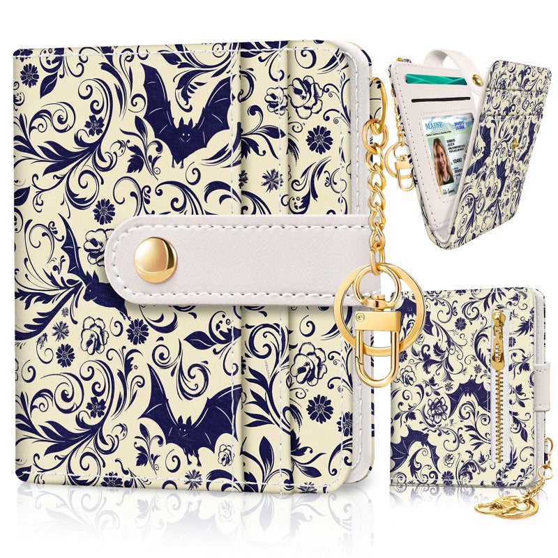 Jogjam Goth Bat Rfid Ladies Wallet, Small Slim Thin Compact Credit Card Women Wallet, Gothic Horror Halloween PU Leather Bifold Cash Zipper Coin Pocket ID Window fot Female - Image 1