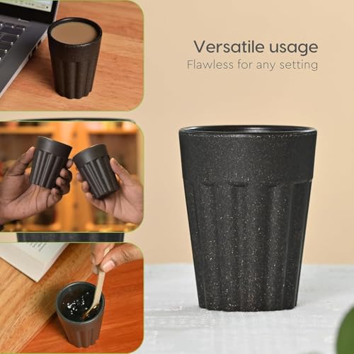 MEDALLIX Set of 6 Eco-Friendly Cutting Chai Cups | 100ml Reusable Coffee & Tea Cups | Rice Husk & Bamboo Fiber | Microwave & Dishwasher Safe | Hot & Cold Beverages (Charcol Color) - Image 3