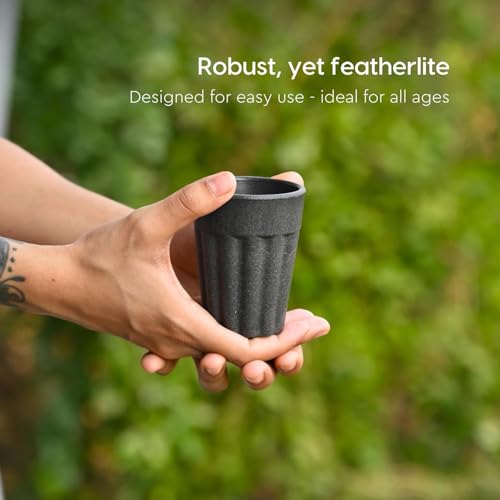 MEDALLIX Set of 6 Eco-Friendly Cutting Chai Cups | 100ml Reusable Coffee & Tea Cups | Rice Husk & Bamboo Fiber | Microwave & Dishwasher Safe | Hot & Cold Beverages (Charcol Color) - Image 4