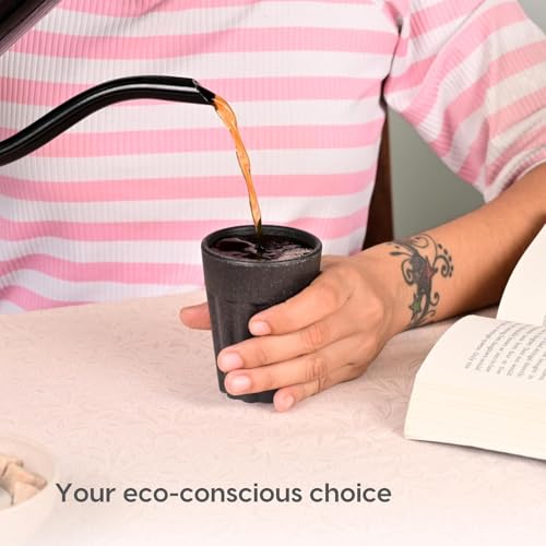 MEDALLIX Set of 6 Eco-Friendly Cutting Chai Cups | 100ml Reusable Coffee & Tea Cups | Rice Husk & Bamboo Fiber | Microwave & Dishwasher Safe | Hot & Cold Beverages (Charcol Color) - Image 5